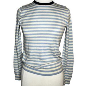 GAP Wool Blend Ringer Style Striped Crewneck Sweater Light Blue Ivory Navy Blue